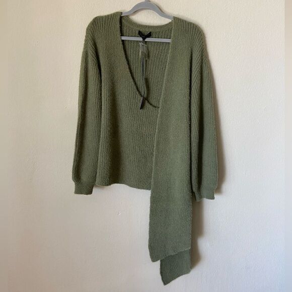 NWT House of Harlow x Revolve Khalida Alpaca Wool Green Sweater V Neck Size S - Picture 8 of 12